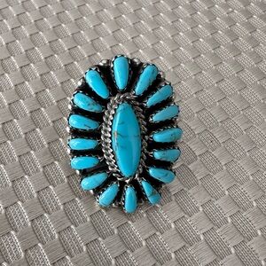 Native American Sterling Turquoise Ring Zuni Petit Point size Sz. 8.5 Signed PB
